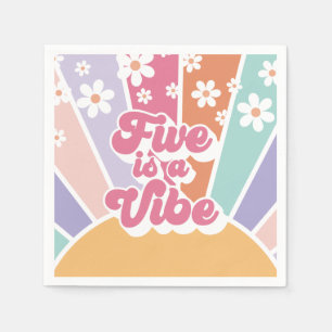 Five is a Vibe Retro Sunshine Rainbow Daisy Napkin