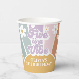 FIVE is a Vibe Retro Sunshine Rainbow Paper Cups