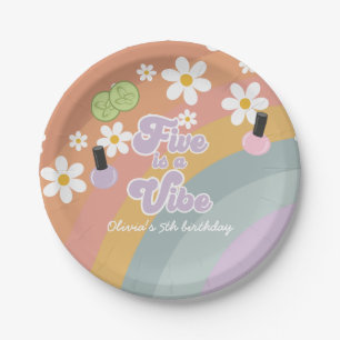 Five is a vibe Spa Rainbow 5th Birthday Paper Plate