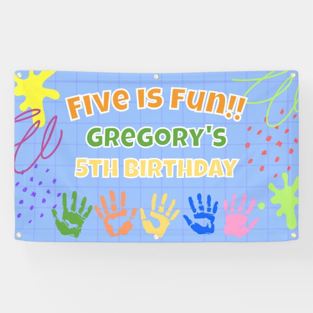Five is Fun, Colourful Painted Hand 5th Birthday Banner (Horizontal)
