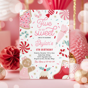 Five Is So Sweet Christmas Cookie Birthday Party  Invitation