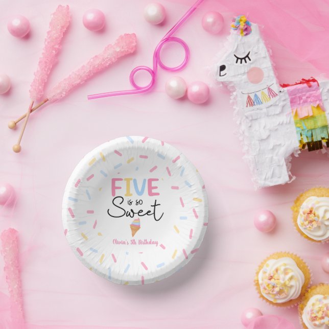 Five Is So Sweet Ice Cream 5th Birthday Party Paper Plate (Party)