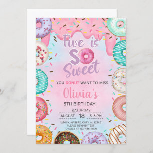 Five is Sweet girl 5th birthday invitation doughnu
