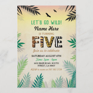 Five Jungle 5th Birthday Party Safari ZOO Invite