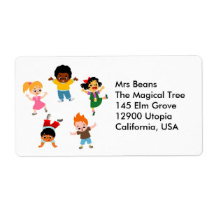 Five Kids Cartoon Avery Label
