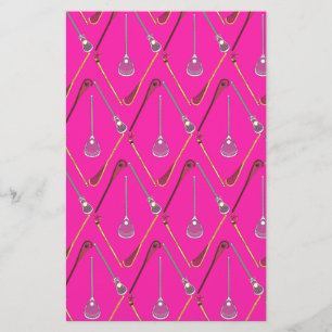 Five Lacrosse Sticks Pink Stationery