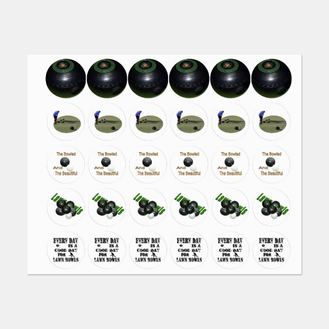 Five Lawn Bowls Images, Labels (Sheet)