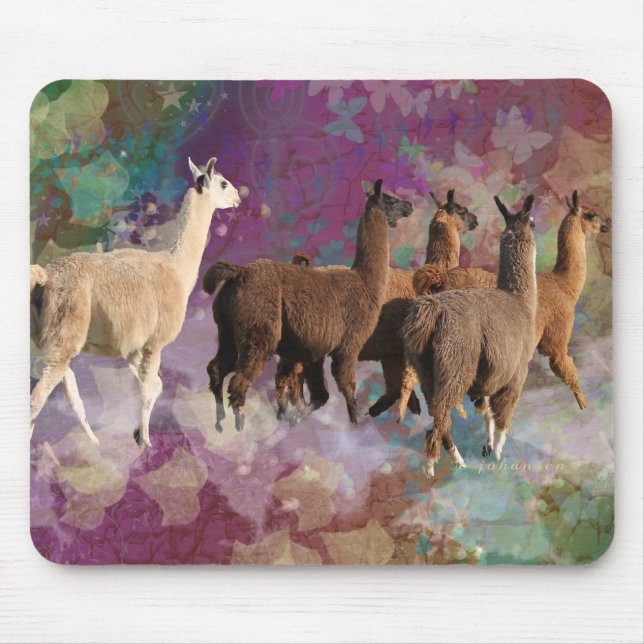 Five Llama Cloud Walk Fantasy White & Brown LLamas Mouse Pad (Front)