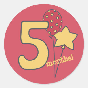 Five Months - Cute Yellow & Red Baby Milestone Classic Round Sticker