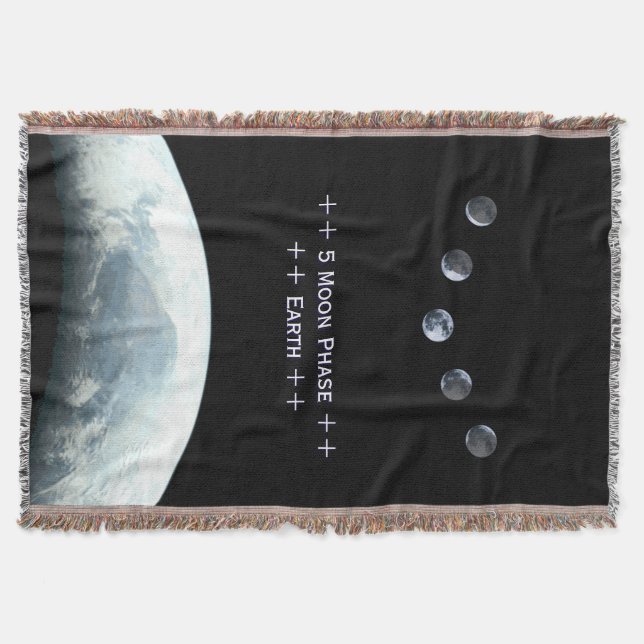 Five Moon Phase Space and Planet Earth Throw Blanket (Front)