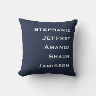 Five Names Navy Blue and White Square Cushion