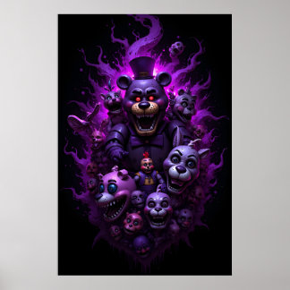 Five Nights at Freddys Animatronics with Purple  Poster