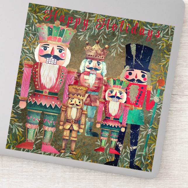 Five Nutcrackers Happy Holidays Colourful (Detail)