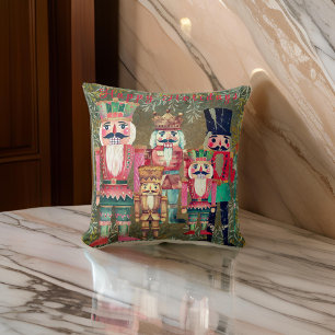 Five Nutcrackers Happy Holidays  Cushion