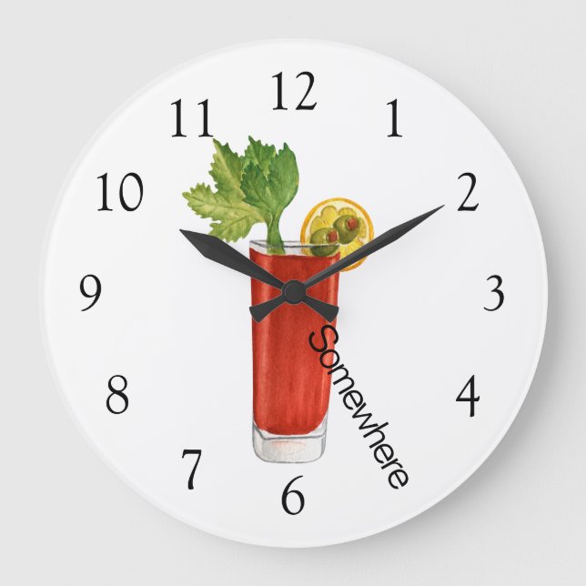 Five O'Clock Somewhere Bloody Mary Cocktail Large Clock (Front)