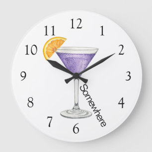 Five O'Clock Somewhere Purple Martini Large Clock