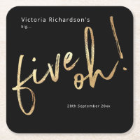 Five Oh 50th Birthday Black Gold Foil Simple Chic