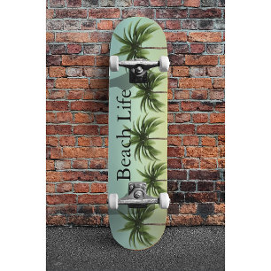 Five Palm Trees in a Row, beach life Skateboard