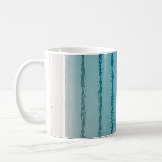 Five people swimming on pool coffee mug (Left)