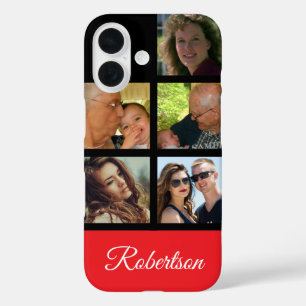 Five Personal Photos personalise with Name red iPhone 16 Case