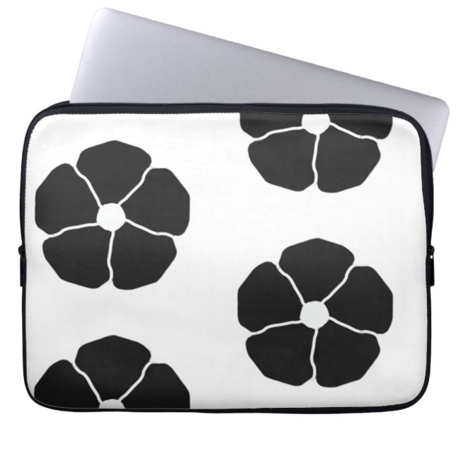 Five-Petal Black Flower Laptop Sleeve (Front)