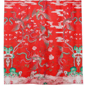 Five Phoenixes in Garden Chinese Red Floral  Shower Curtain