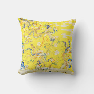 Five Phoenixes in Garden Chinese Yellow Floral   Cushion