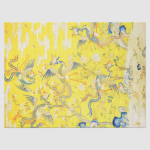 Five Phoenixes in Garden Chinese Yellow Floral Tis Tissue Paper