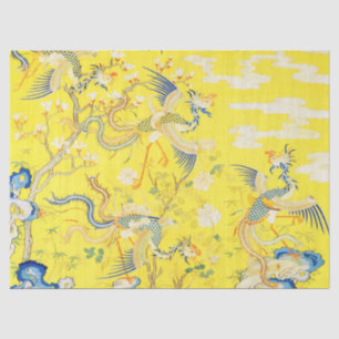 Five Phoenixes in Garden Chinese Yellow Floral Tis Tissue Paper