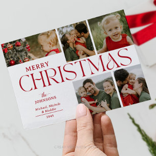 Five Photo Collage Family Merry Christmas Holiday Card