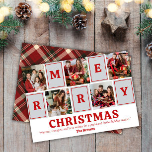 Five photo collage modern cute simple Christmas Holiday Card
