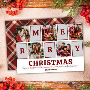 Five photo collage modern cute simple Christmas Holiday Card