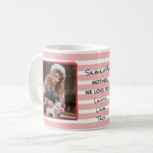 Five Photo Collage Mother's Day Pink Stripes  Coff Coffee Mug