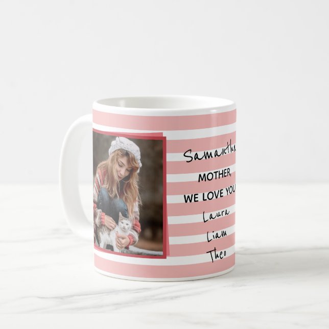 Five Photo Collage Mother's Day Pink Stripes  Coff Coffee Mug (Front Left)