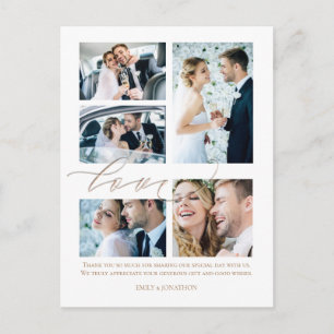 Five photo collage Script Love Wedding Thank You Postcard