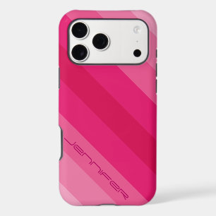 Five Pink Diagonal Stripe Minimalist with Name