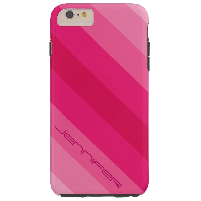 Five Pink Diagonal Stripe With Name Custom Tough Case-Mate iPhone Case (Back)
