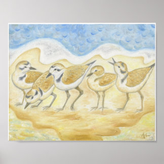 Five Plovers on the Beach art print