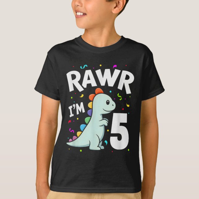 Five Rawr Im 5 Years Old T-rex Dinosaur 5th Birthd T-Shirt (Front)