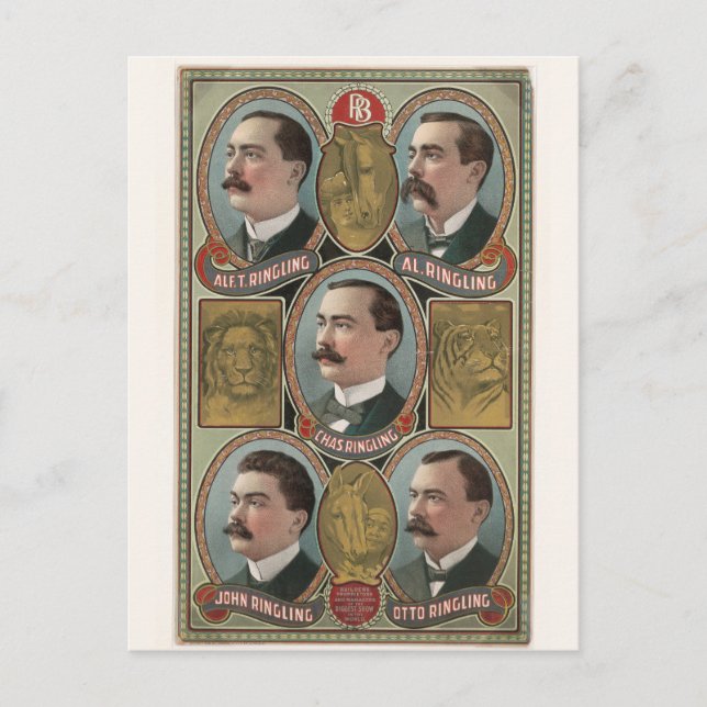 Five Ringling Brother's Bust Portraits Postcard (Front)