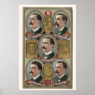 Five Ringling Brother's Bust Portraits Poster