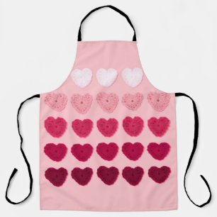 Five rows and columns of knitted hearts apron