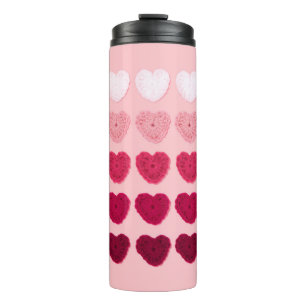 Five rows and columns of knitted hearts thermal tumbler