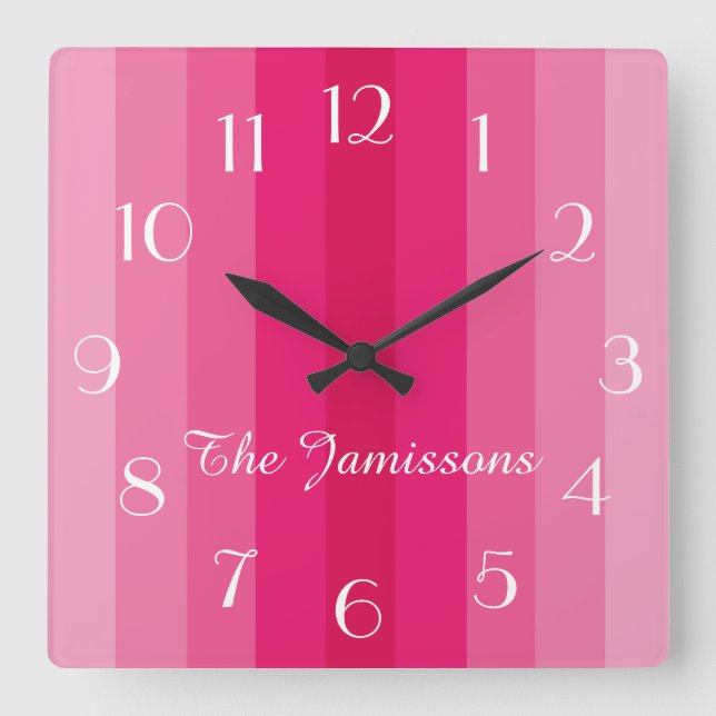 Five Shades of Pink, Name, Round or Square, Square Wall Clock (Front)