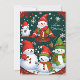 Five Snowmen Smiling at You (blank) Holiday Card
