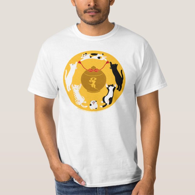 Five-Star Guardian Cat T-shirt (White, Black) (Front)