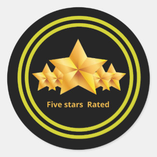 five stars rated golden circles classic round sticker
