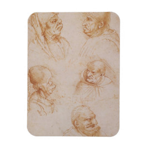 Five Studies of Grotesque Faces (red chalk on pape Magnet