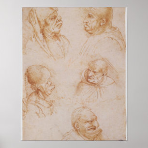 Five Studies of Grotesque Faces (red chalk on pape Poster