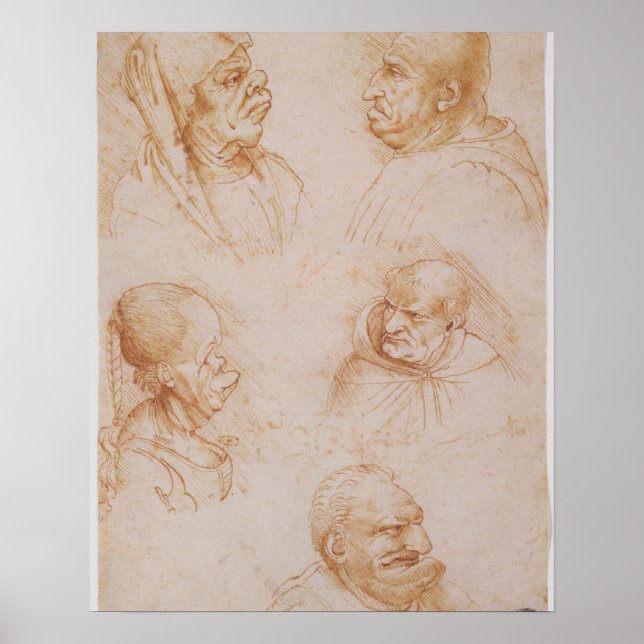 Five Studies of Grotesque Faces (red chalk on pape Poster (Front)